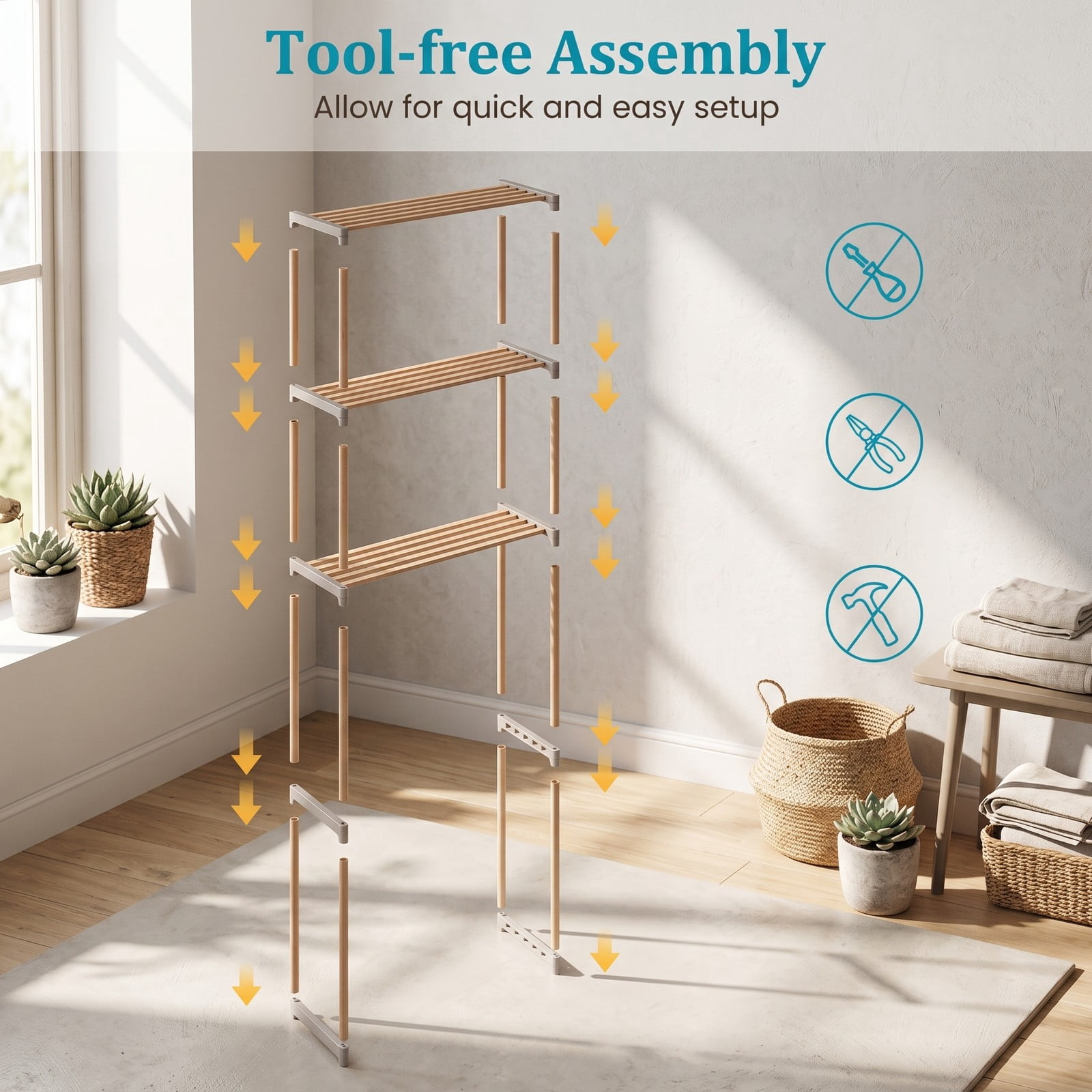 ALPULON Multi-Tier Over the Toilet Storage Rack with Open Shelves and Solid Pine Wood Frame for Bathroom and Laundry Room, Natural and Gray