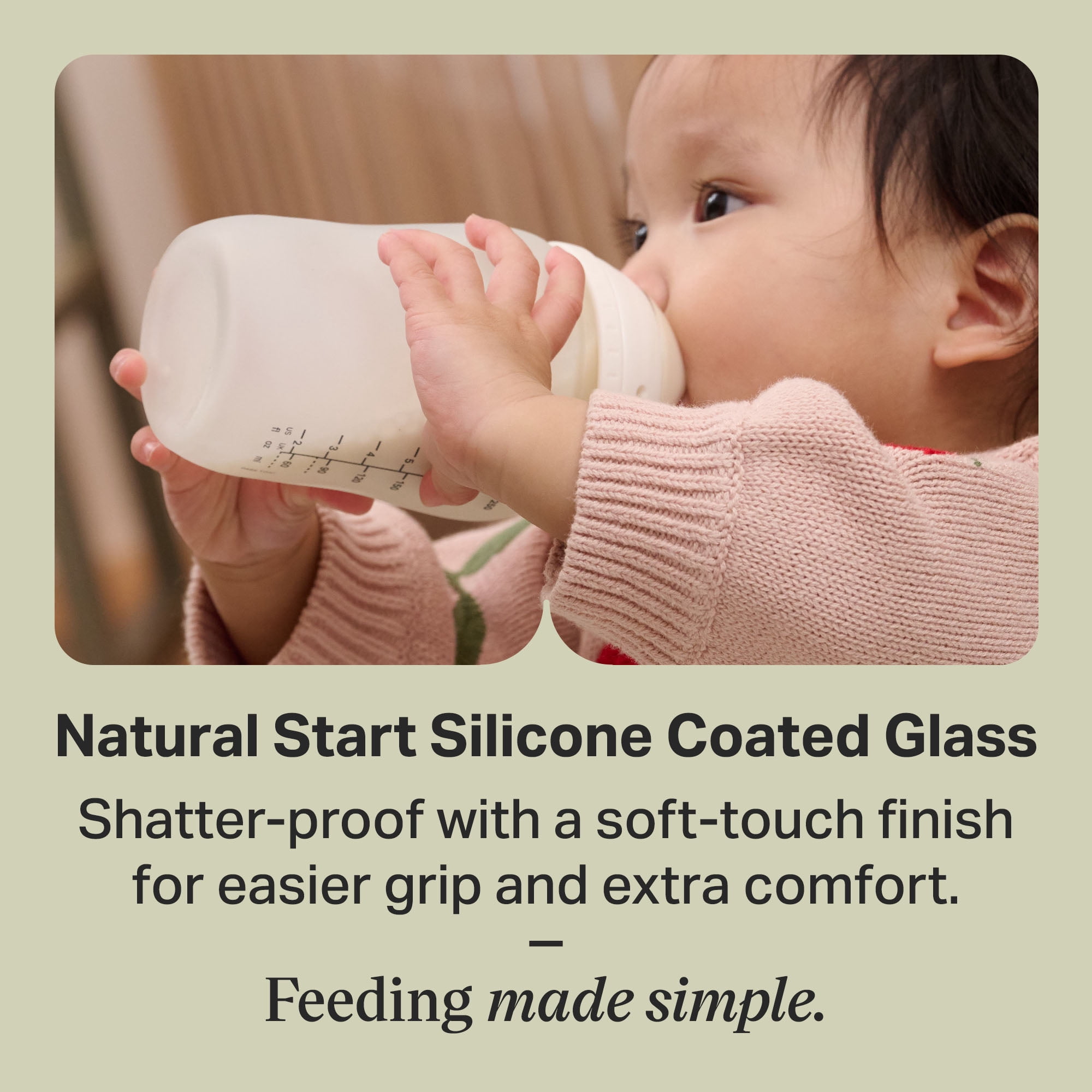 Tommee Tippee Natural Start Silicone Coated Glass Baby Bottles for Feeding from Newborn Up, 9oz, 2 pack