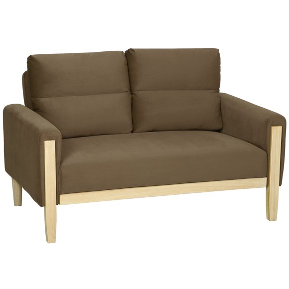 HOMCOM 53" Loveseat Sofa, Small 2 Seater Couch with Solid Wood Legs, Brown