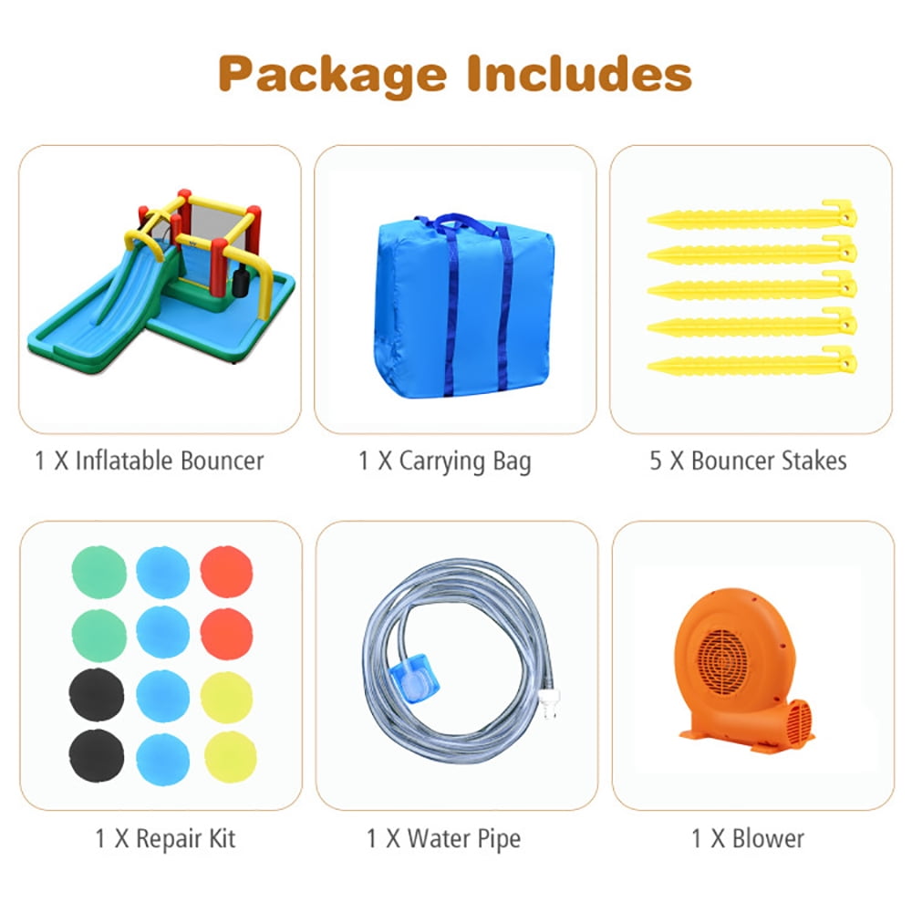 Aimee Lii Slide Water Park Climbing Bouncer Pendulum Chunnel Game without Air-Blower, Kids Bounce House Water Slide
