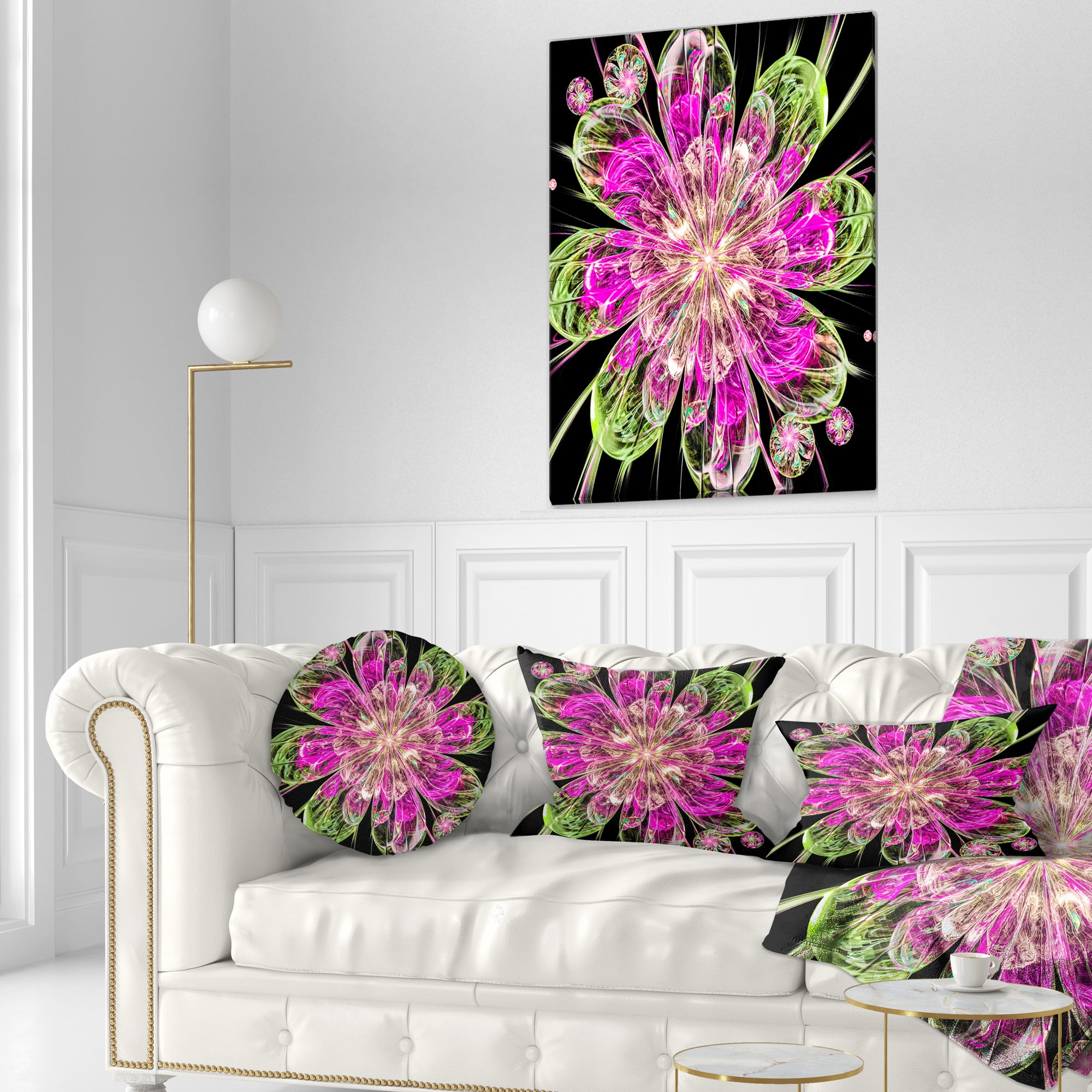 Designart Perfect Fractal Flower in Pink and Green - Floral Throw Pillow - 12x20
