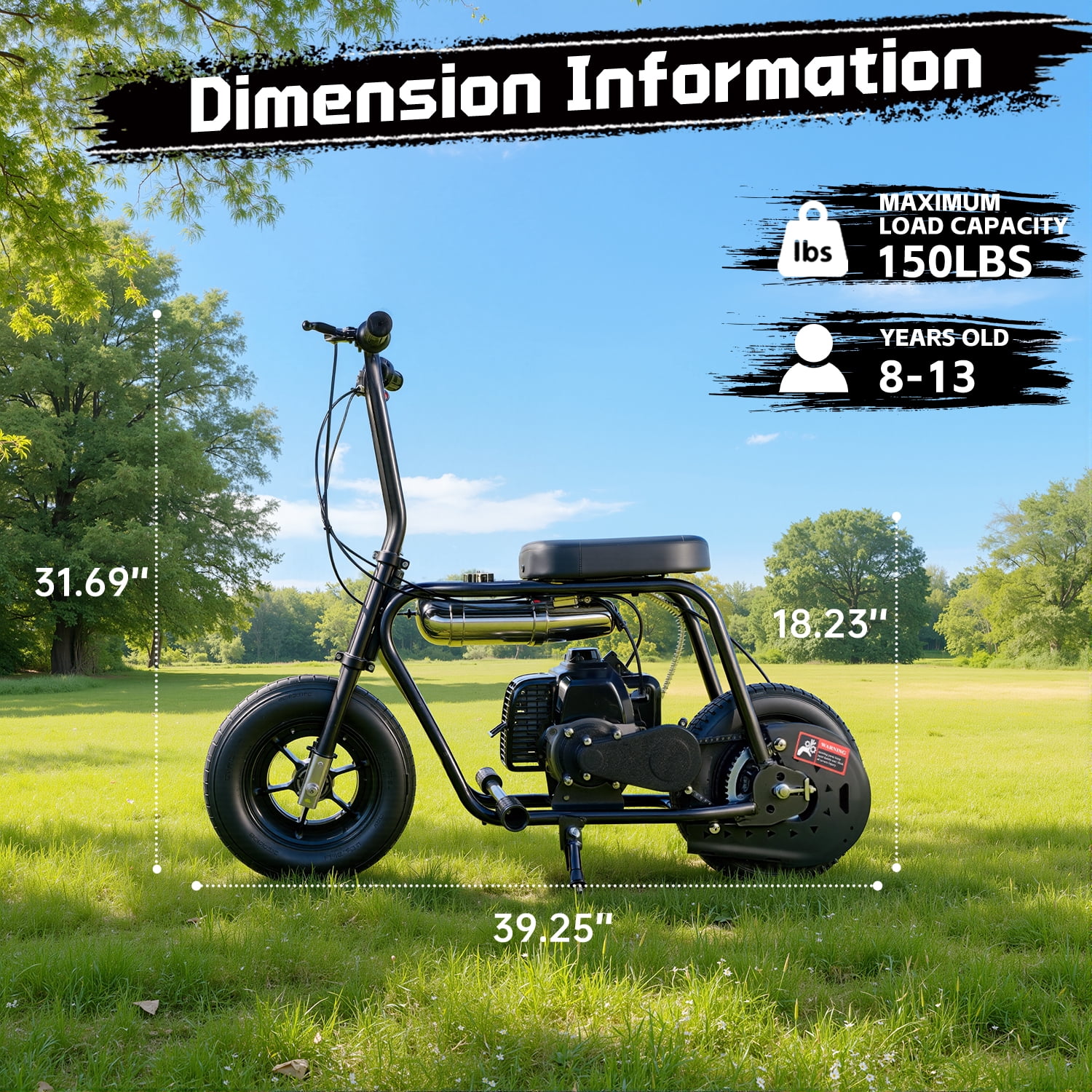 TOXOZERS 50cc Mini Bike, Gas-Powered Mini Dirt Bike with Extra-Wide Seat,Perfect Gift for Kids 8+,25 MPH & 150 LBS Capacity,Black