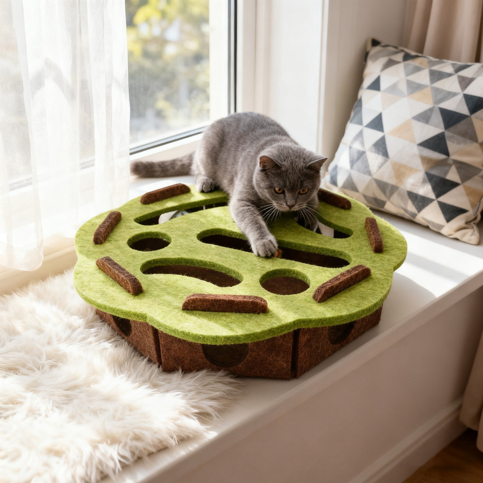 Interactive Cat Puzzle Feeder Toy - Felt Maze Box with 3 Jingle Balls for Indoor Cats Kittens | Educational Toys Interactive For Indoor Tease Box,cat toys for indoor cats,A4# Blue