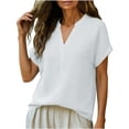 thumbnail image 6 of Miluxas Women's V-Neck Cotton Linen Shirt Top Summer Casual Cap Sleeve Loose Fit Blouse Solid Comfy Business Tunic Blouse White, 6 of 6