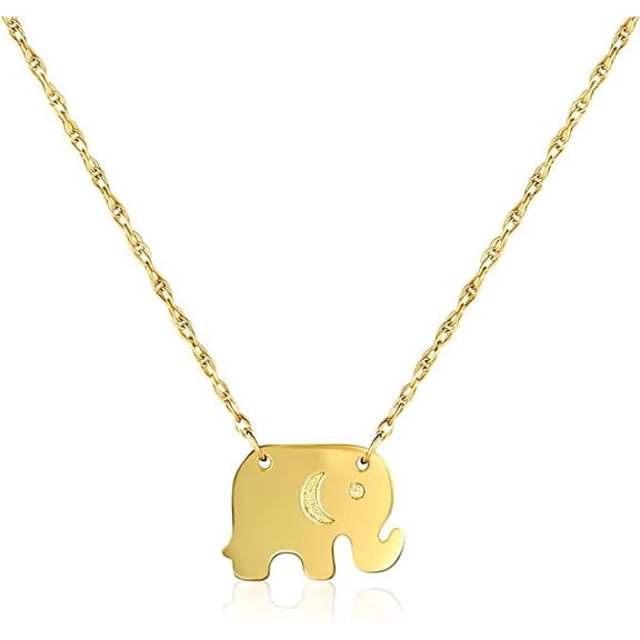 Jewelheart Elephant Pendant Necklace 14K Solid Yellow Gold Good Luck Necklace Women, Dainty 14K Real Gold Adjustable Twisted Rope Chain, Animal Necklace