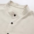 thumbnail image 6 of Hesxuno Men Big and Tall Button Down Shirts Solid Color Short Sleeve Untucked Shirts Mandarin Collar Loose Fit Summer Comfortable Tops Beige L, 6 of 8