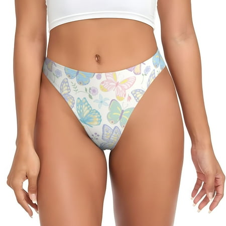 Kdxio Colorful Butterfly Pattern Seamless Thongs for Women No Show Thong V-waisted Stretch Breathable Sexy Panties Underwear-XX-Large