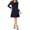 thumbnail image 2 of INSPIRE CHIC Women's Ruffle V Neck Mesh Sheer Panel Long Sleeve Chiffon Mini Dress Navy Blue XS, 2 of 6