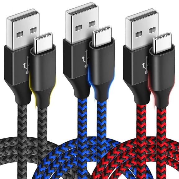 USB C Cable 6.6ft 3 Pack USB C Charger Cable, USB A to USB C Charging Cable USB Type C Fast Charge Cord Compatible with Samsung Galaxy S20 S10 Note 9, Android Cell Phones and More- Black Blue Red