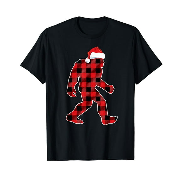 Believe Red Plaid Bigfoot Christmas Sasquatch Santa Sleeping T-Shirt