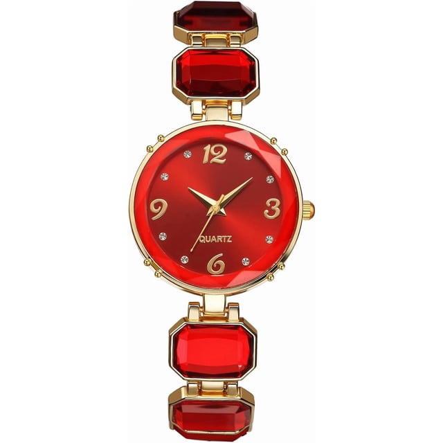 Montres-bracelets pour Femmes : Montre Analogique à Quartz pour Dames avec Bracelet en Acier Inoxydable Élégant et Strass Colorés Dorés Rétro