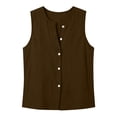 thumbnail image 5 of VBVC Women's Cotton Linen Button Down Shirt , Ladies' V Neck Summer Tank Tops , Loose Fit Sleeveless Work Blouse For Women,Brown,S-2XL, 5 of 5