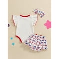 thumbnail image 6 of Douhoow Baby Girl 4th of July Outfits 0-18 Months Infant Letter Print Flying Sleeve Romper with Star Bow Shorts and Headband, 6 of 9