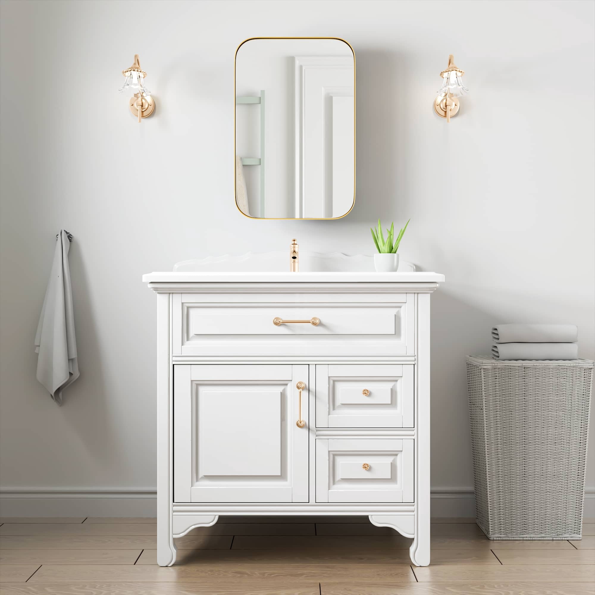 MAYEERTY 24"x16" Iron Rectangular Bathroom Mirror Cabinet, Gold