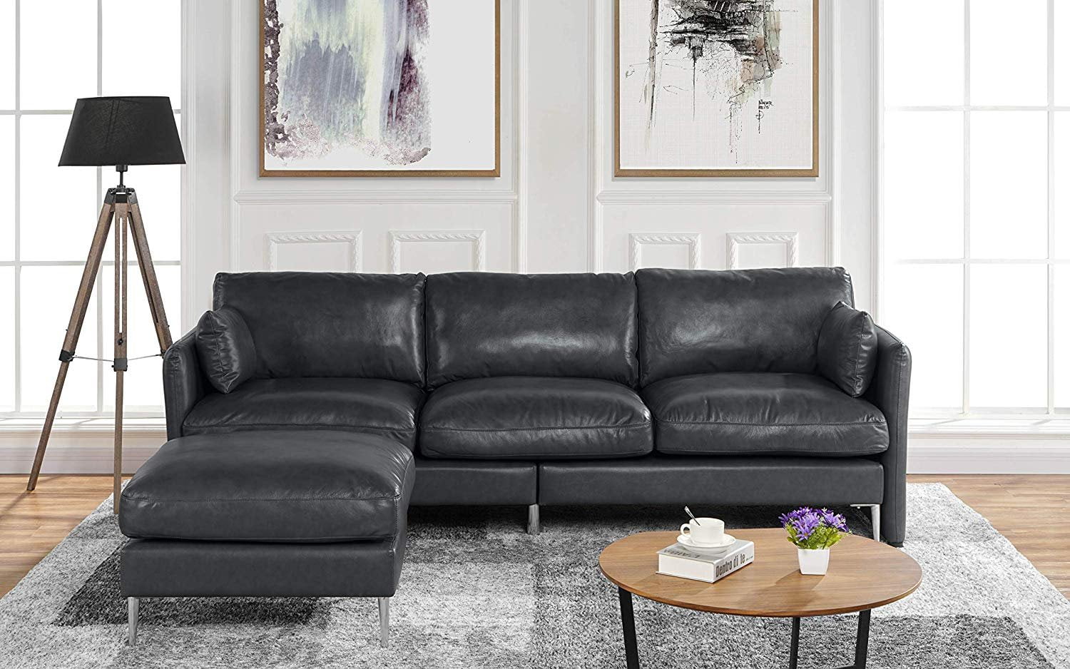 Modern Leather Sectional Sofa L Shape Couch 93 7 W Camel