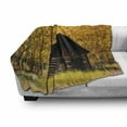 thumbnail image 3 of Autumn Soft Flannel Fleece Throw Blanket, Abandoned Wooden Farmhouse in Fall with Aspen Trees Rural Pastoral Nature Scene, Cozy Plush for Indoor and Outdoor Use, 70" x 90", Brown Yellow, by Ambesonne, 3 of 6