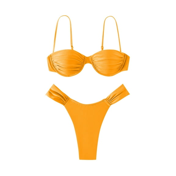 Gubotare Trendy Bikinis For Women 2023 Bikini Sets for Woman Two Piece Swimsuits High Waisted Adjustable Straps Back Hook V Neck,Orange L