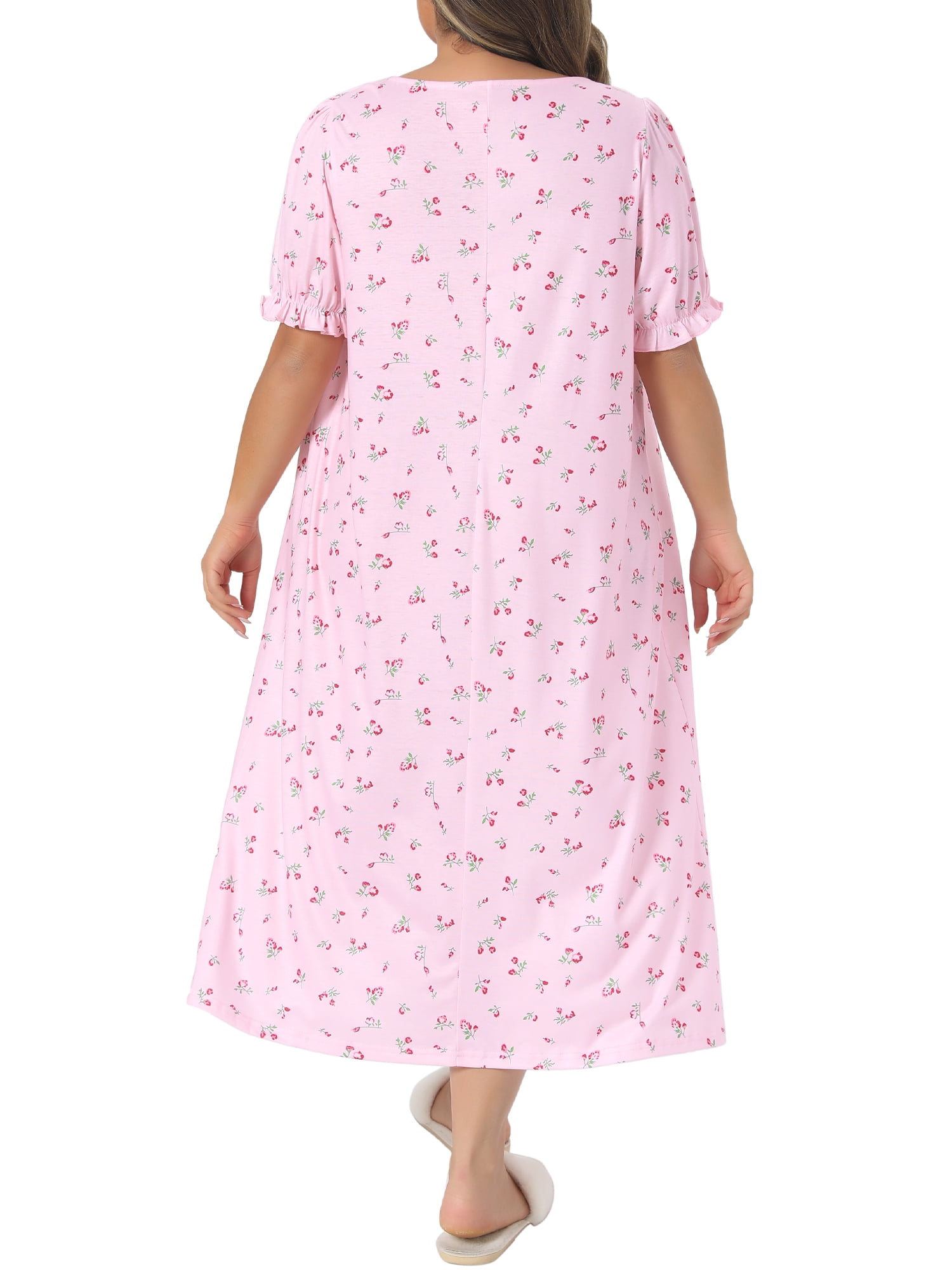 DARING DIVA Women's Plus Soft Crew Neck Cute Cherry Ruffle Nightgown 1X Pink