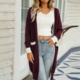 thumbnail image 4 of yoeyez Long Cardigan Sweaters for Women Knit Color Block Pocket Long Sleeve Open Front Lightweight Aesthetic Crochet Coats, 4 of 7