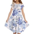 thumbnail image 2 of Huowey Girls Summer Floral Dresses Large Sized Round Neck Ruffled Sleeveless Loose Fit Relaxed Flowing Breathable Tiered Casual Long Dress Lightweight Soft Clothes,Sky Blue,6-7 Years, 2 of 5