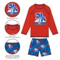 thumbnail image 3 of Boys Swim Set with Long Sleeve Rash Guard, Swim Shorts, Sunglasses (Red & Blue Palm Tree, 7-8 Years), 3 of 5