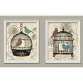 thumbnail image 1 of Birds & Blooms; Two Beautiful Blue and Brown Classic Botanical Birdcage and Bird Set; Two 11x14in White Framed Prints; Ready to hang!, 1 of 1