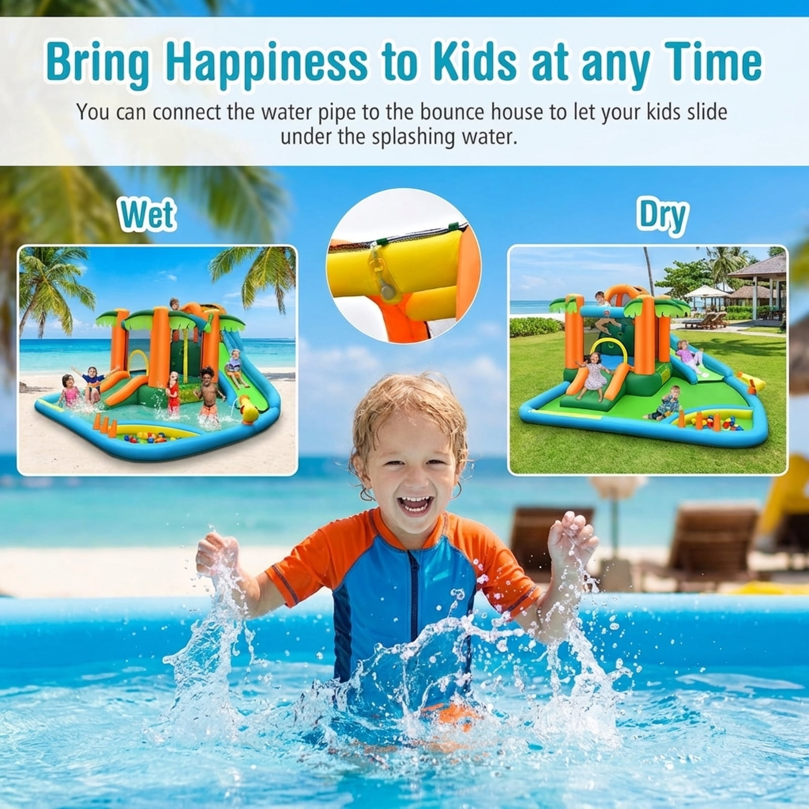 Redsmile 7-in-1 Inflatable Water Slide Park with 780W Blower - Multicolor - Kids Birthday Party - Backyard Fun