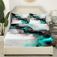 thumbnail image 3 of Black and Grey Teal King Sheets Marble Aesthetic Bed Set, Modern Marbling Bed Sheets Set Watercolor Foil Print Sheet Set, Stone Pattern Bedding Set, 3 of 7