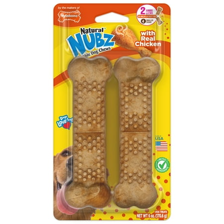 Nylabone Nubz Natural Dog Treats for Large Dogs, Chicken Flavor Dog Bones, Jumbo - Up to 50 lbs., 6 oz Pack, 2 Count