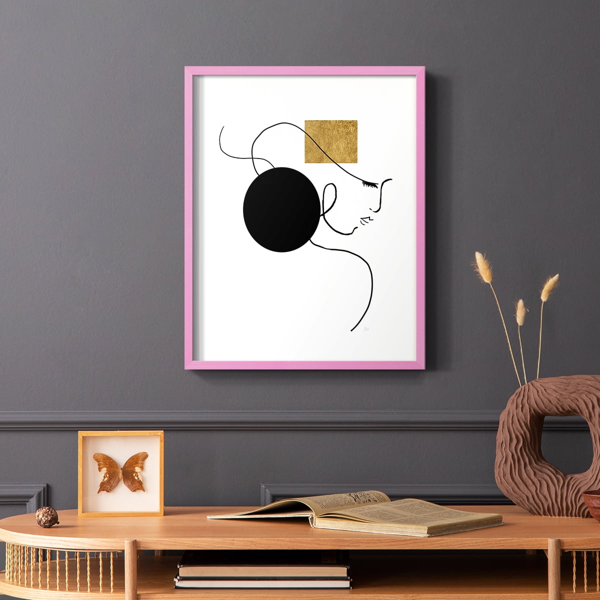 Shapes and Lines I in Pink Solid Wood 11 x 14 Framed Print