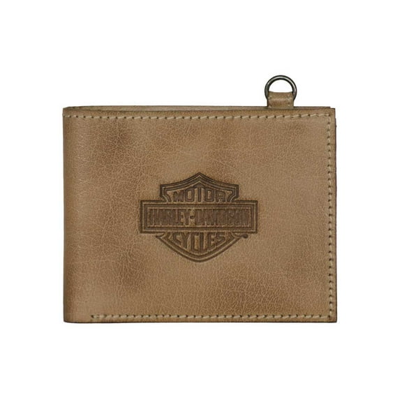 Harley-Davidson Men's Traditional B&S Bi-Fold Genuine Leather Wallet - Natural, Harley Davidson
