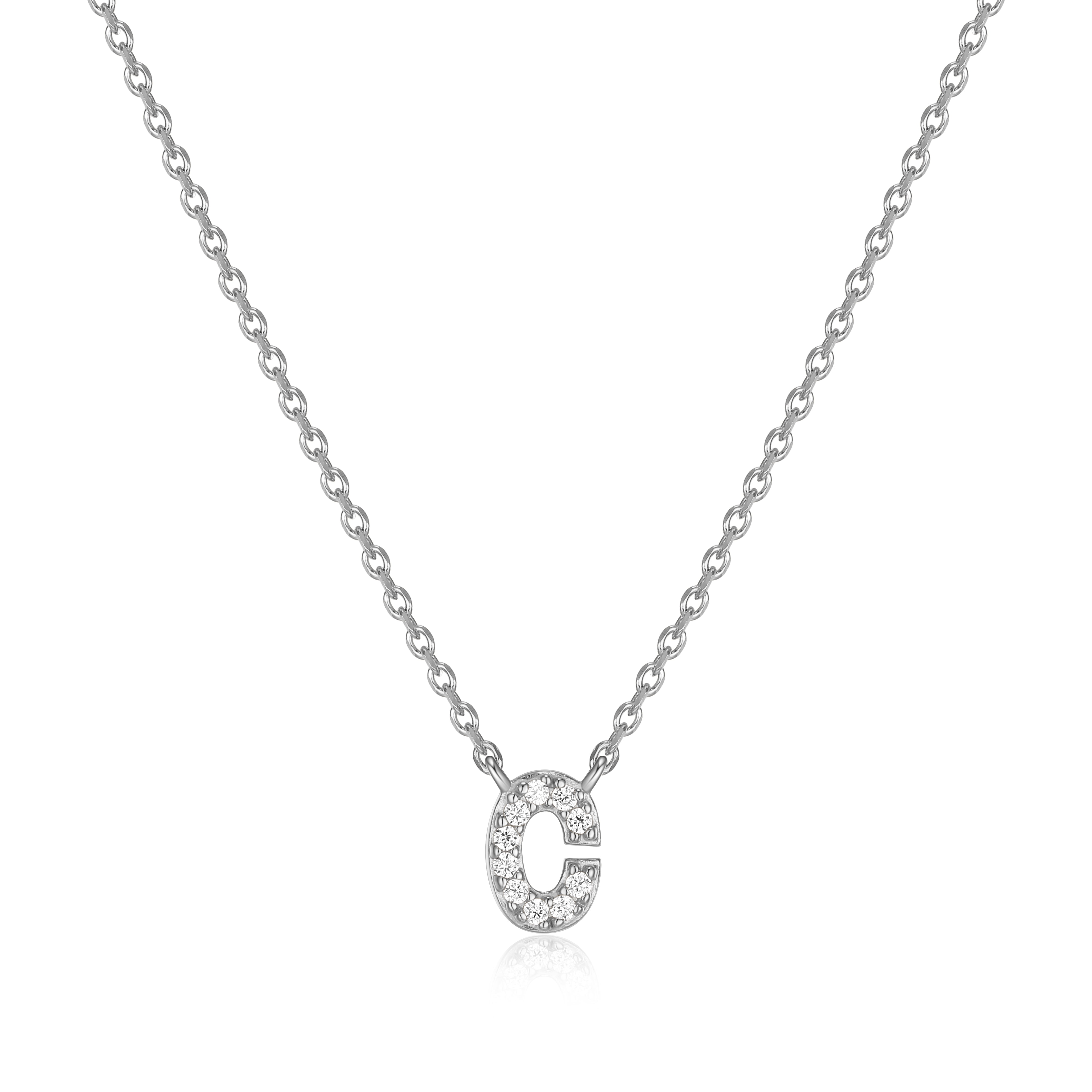 Forever Facets Initial "C" CZ Necklace in Sterling Silver, Adult Female
