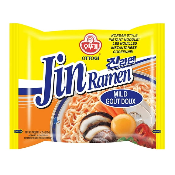 OTTOGI Jin Ramen MILD - Korean Instant Noodle, Best Tasting Soup and noodles, Traditional Instant ramen noodles 4.23oz x 8 Pack