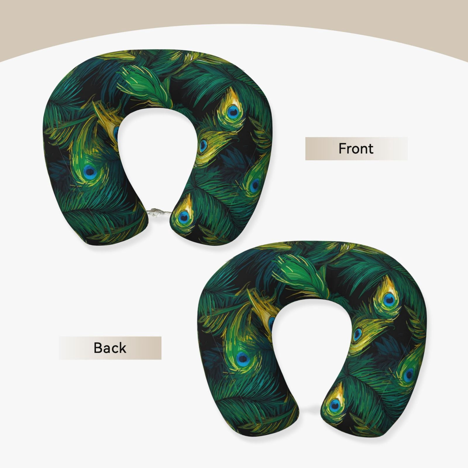 Xecao Peacock Feathers2 Print Memory Foam Cervical Neck Pillow Versatile U-Shaped Pillows for Home,Office,Camping,Travelling,Soft Washable Cover
