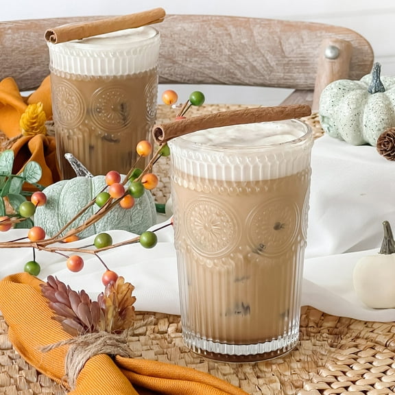 Vintage Textured Clear Striped Drinking Glasses Set of 24, (13 oz) Ribbed Glassware Set with Flower Design | Cocktail Set, Juice Glass, Water Cups