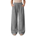 thumbnail image 5 of AXXD Women's Wide Leg Casual Pants Corduroy Drawstring Elastic Waist Loose Everyday Trousers, 5 of 9