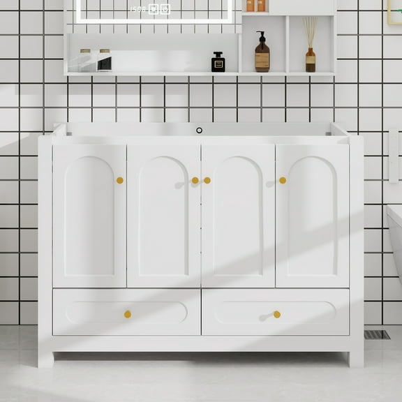 48" White Bathroom Vanity Abundant Storage Cabinet -4 Soft close doors and 2 drawers (excluding the ceramic basin)