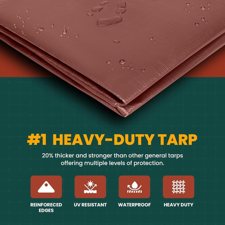 Heavy Duty 20mil Vinyl Tarp Cover – Waterproof, UV Resistant, Reusable For Boat, Car & Camping