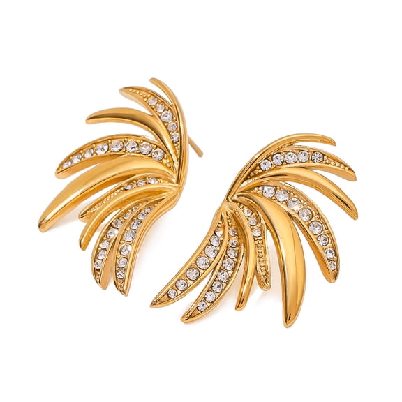 PISONIC Chunky Gold Statement Earrings For Women 18K Gold Plated Angel Wing Earrings Large Stud Earrings Hypoallergenic Earrings