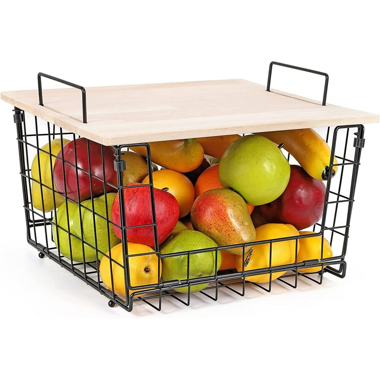  Stackable Fruit Basket - Kitchen Counter Baskets with Lid,  Onion Potato Storage Wire Basket,Hanging Storage Basket Organizer for Snack  Vegetable, Cabinet Countertop Organizer Bins for Produce.