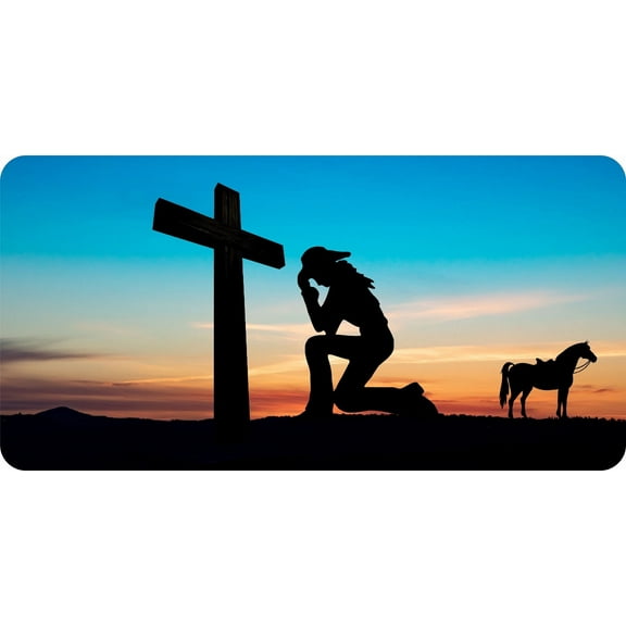 212 Main LPO7895 6 x 12 in. Praying Cowgirl at Cross Photo License Plate