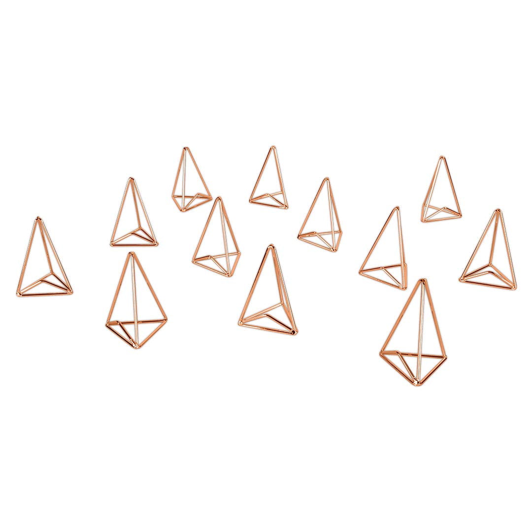 Koyal Wholesale Modern Metal Geometric Triangle Wedding Place Card Holders, Set of 12 Rose Gold Table Number Holders