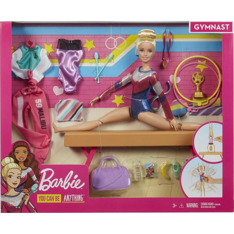 Barbie Gymnastics Playset with Blonde Doll and 15+ Accessories, Twirling  Gymnast Toy with Balance Beam