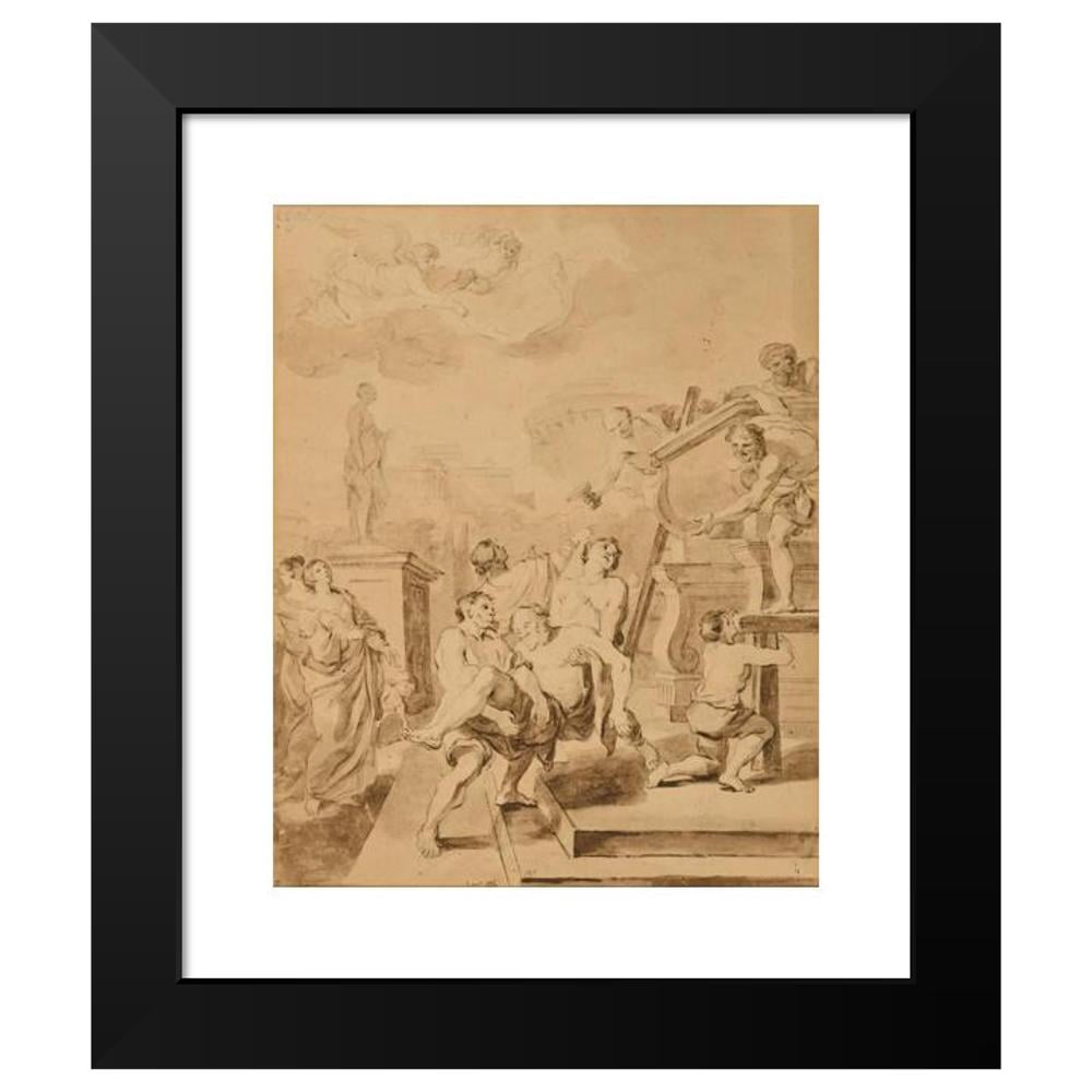 Jean-Honoré Fragonard 12x14 Black Modern Framed Museum Art Print Titled - The Burial Place of Saint Andrew (1774)