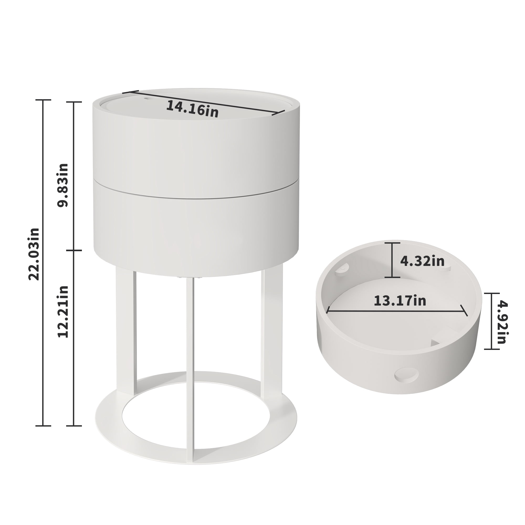 HLR Modern Round Nightstand Set of 2 with Drawer, 2-Tier End Table for Living Room, Bedroom, White