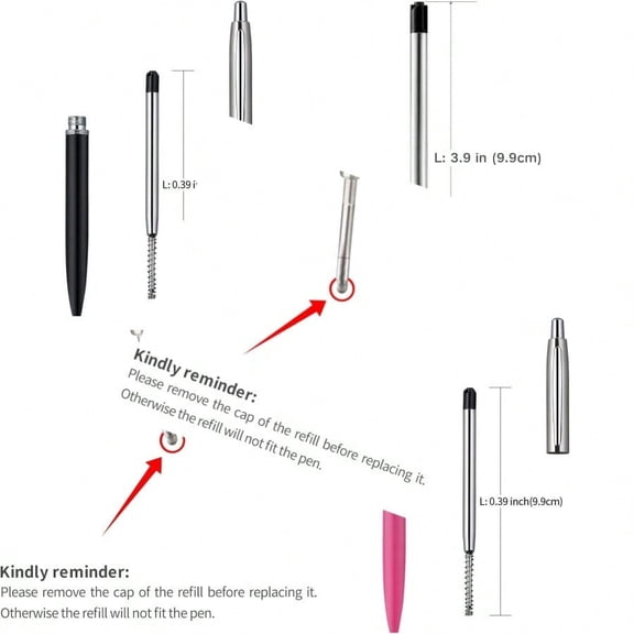 ChaoQBlack Ink Refills 6pcs Replaceable Ballpoint Pen Refills 1mm Medium Tip - Black