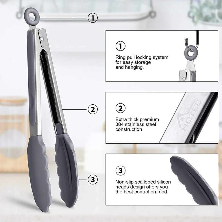 Touch Kitchen Tongs, Locking, Stainless Steel/Silicone, 13-In.