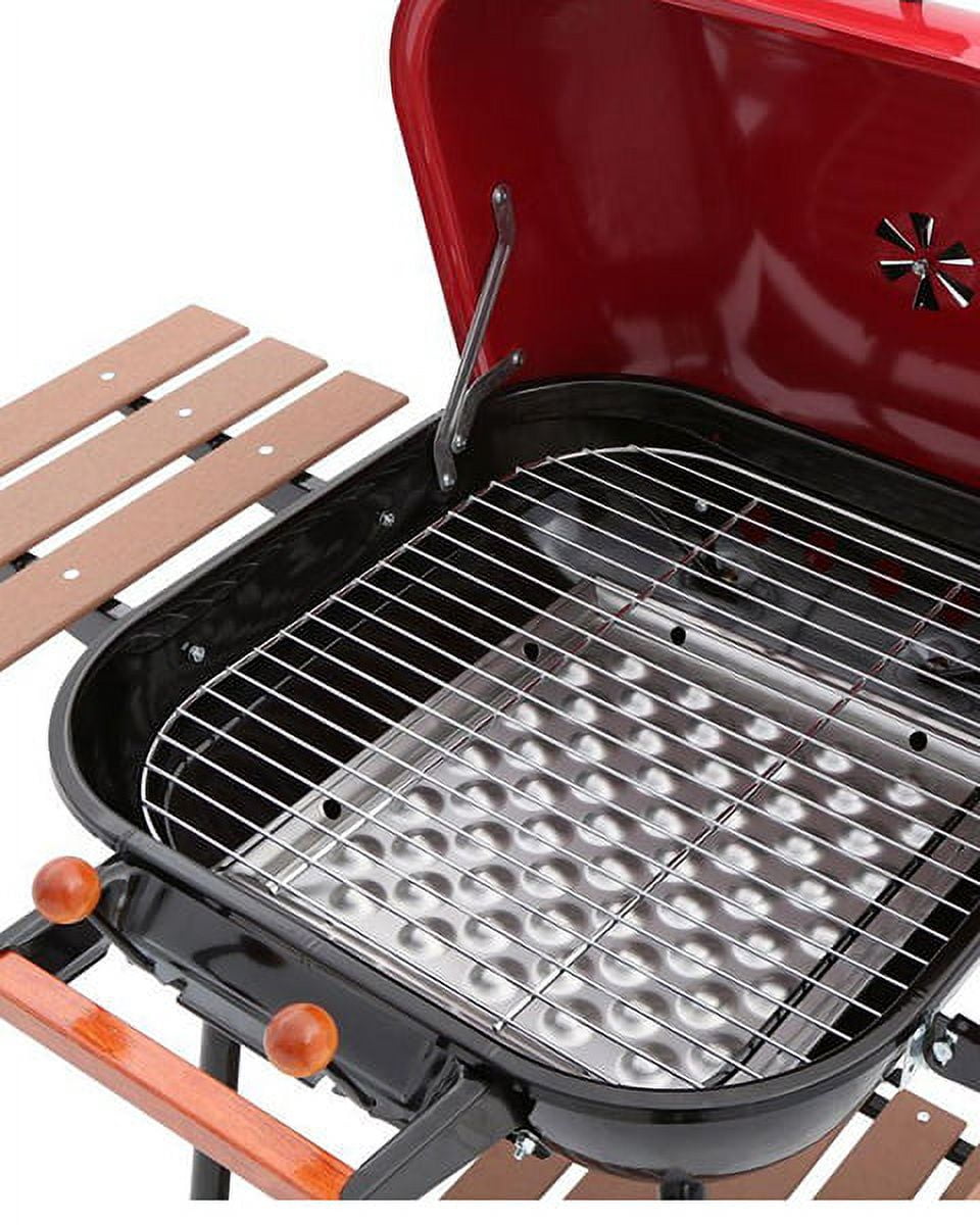 Americana Charcoal BBQ Grill with Adjustable Cooking Grate and Side Table Nude Pic Hq