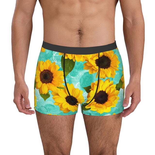 Fotbe Yellow Sunflowers With Green Leaves Calzoncillos Tipo Boxer con Bolsa de Soporte Total para Hombre, X-Temp Fresco, Transpirable y de Secado Rápido-X-Large