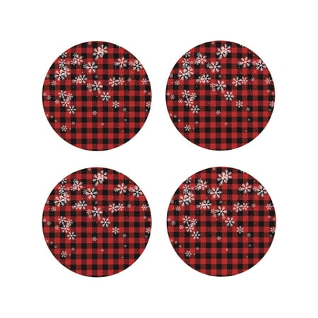 

Disketp Red Buffalo Plaid Funny Coasters 4 Pcs Leather Coasters with Holder Perfect Housewarming Hostess Gifts Protect Furniture from Water Marks Scratch and Damage-Round Shape